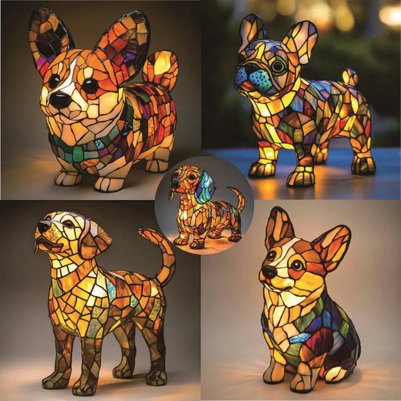Elthivo Nejdokonalejší 3D ručně vyráběná barevná skleněná lampa ve tvaru štěněte